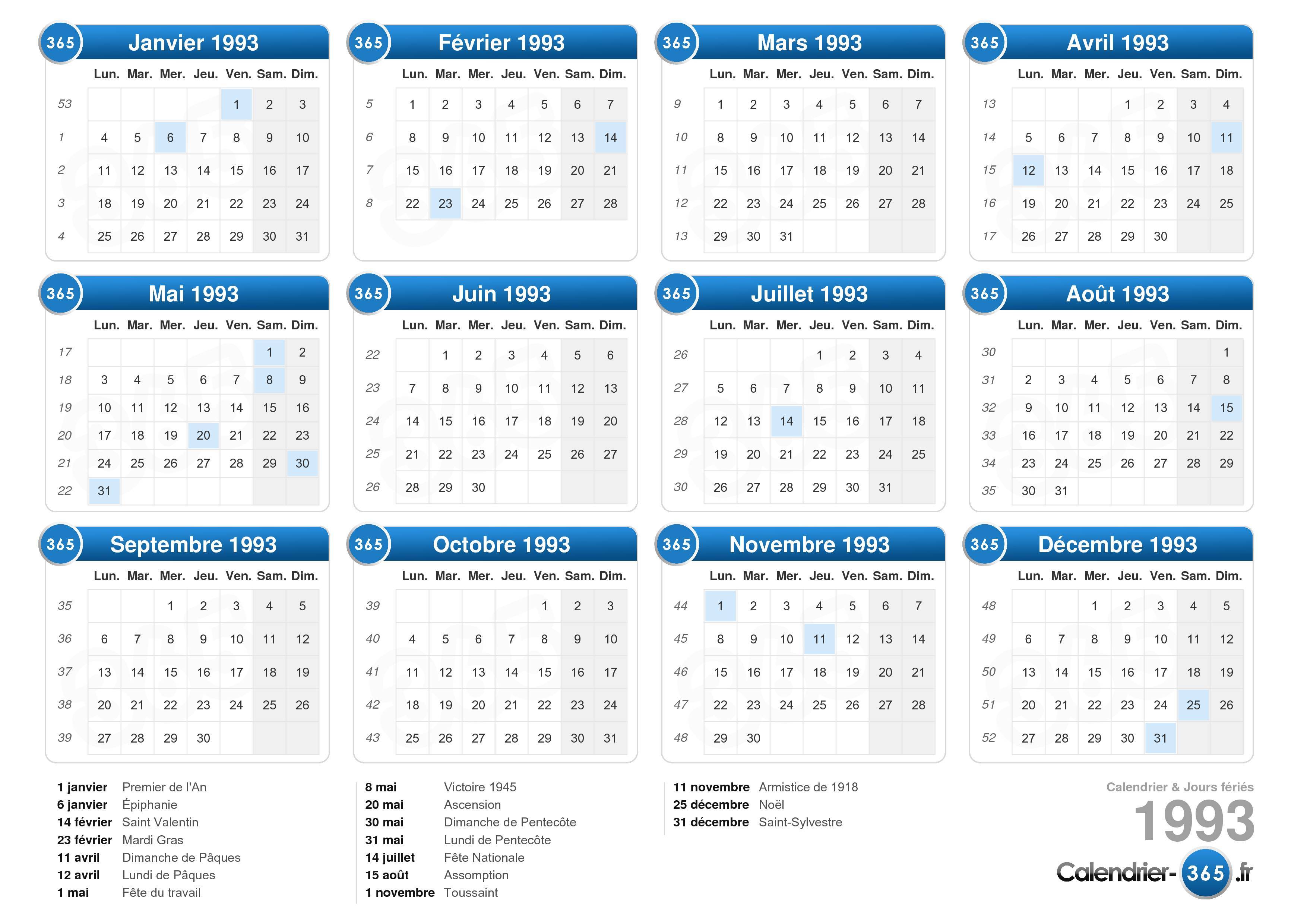 calendrier lunaire 1993