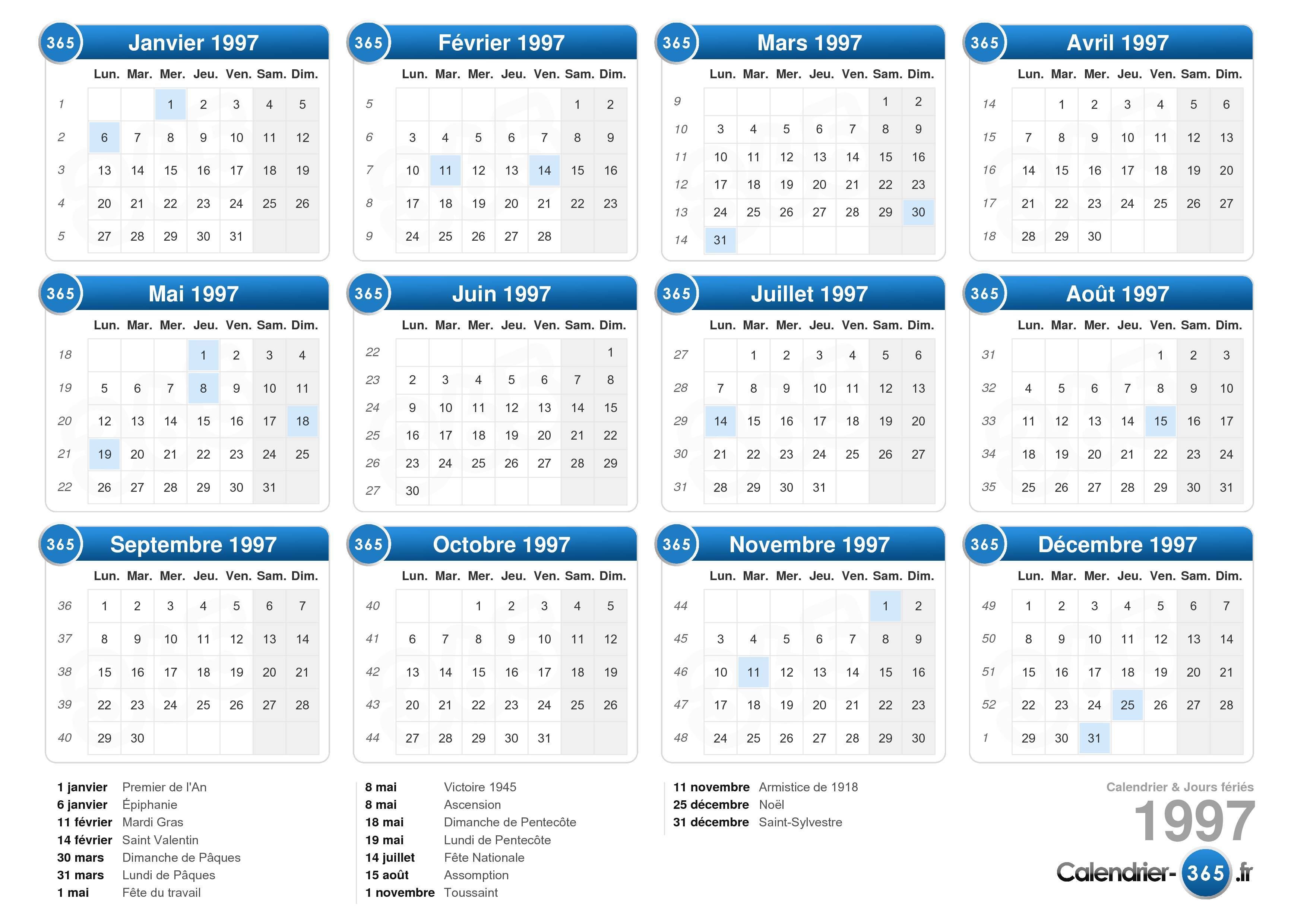 Calendrier 1997