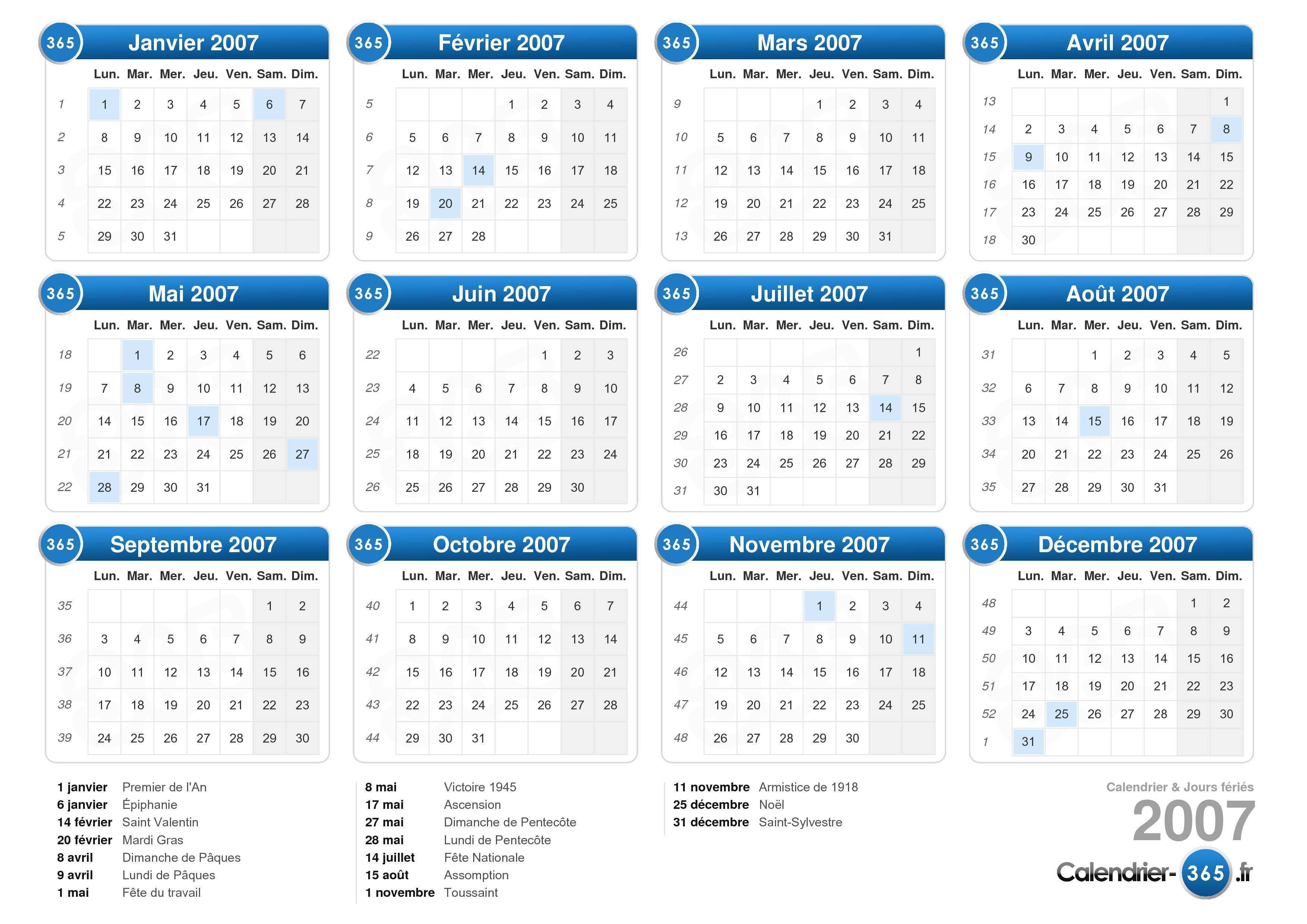 Calendrier 2007 Calendrier Décembre 2007
