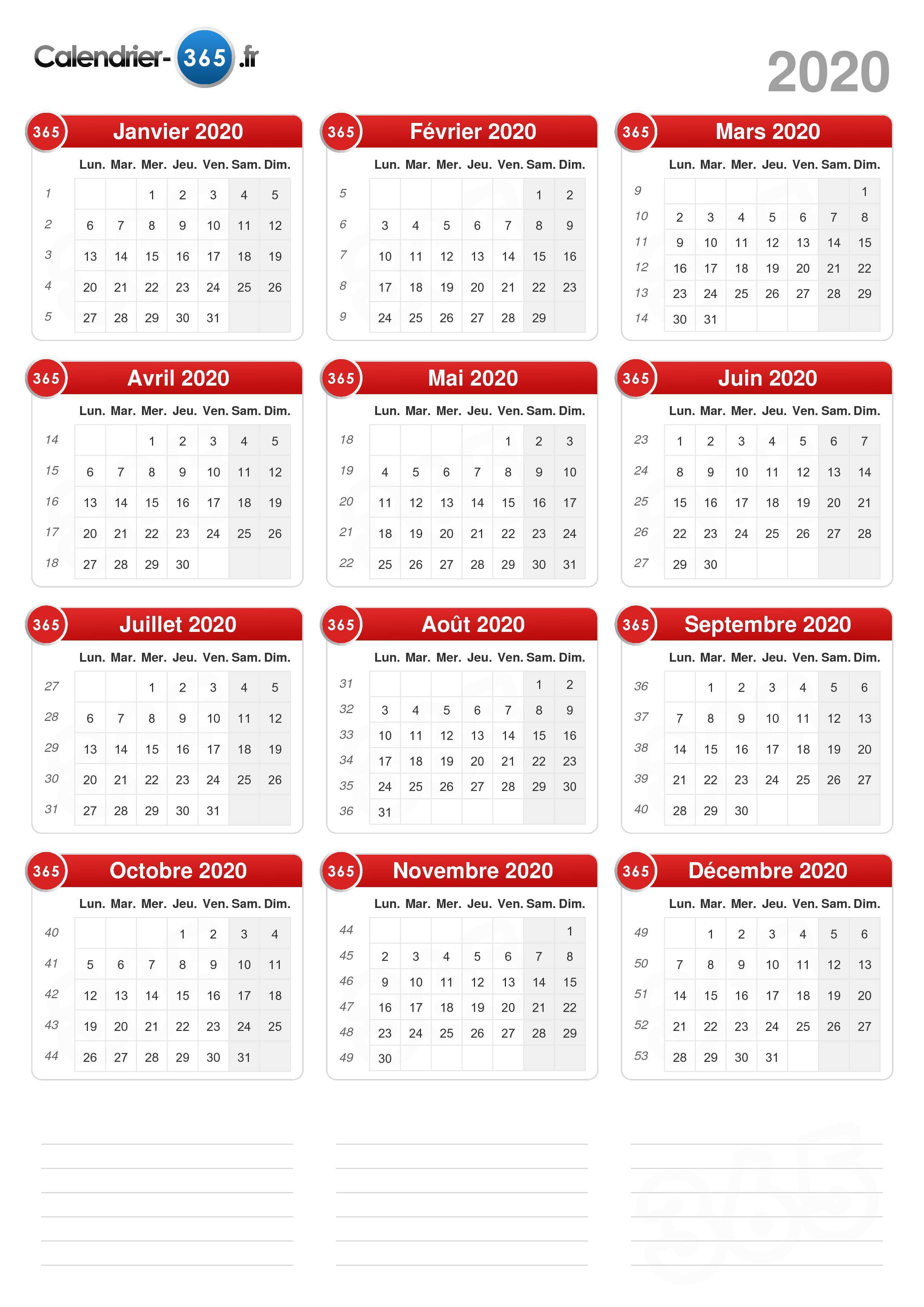 Calendrier 2020