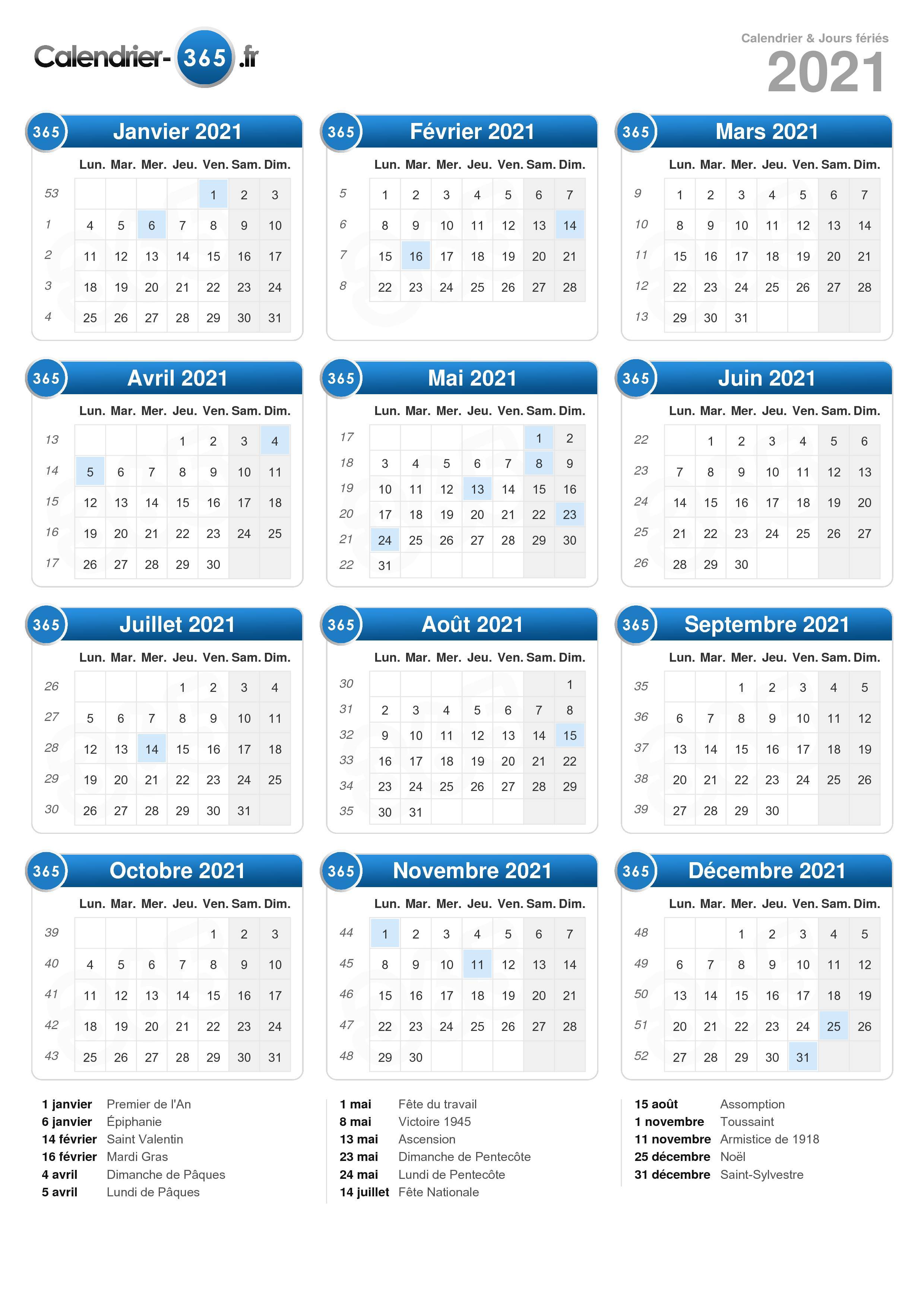 Calendrier 365 Jours 2021 Calendrier 2021