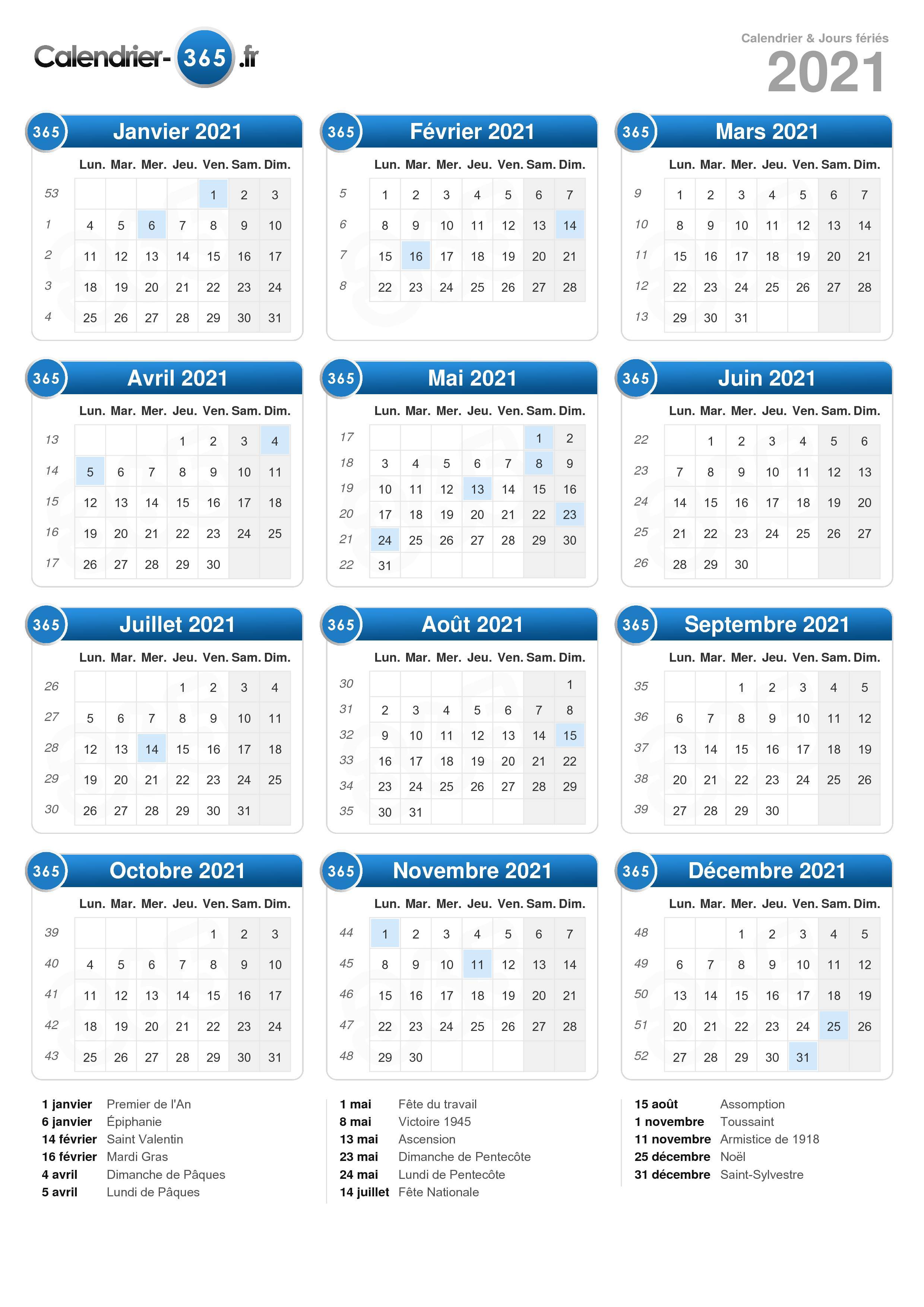 calendrier 2021