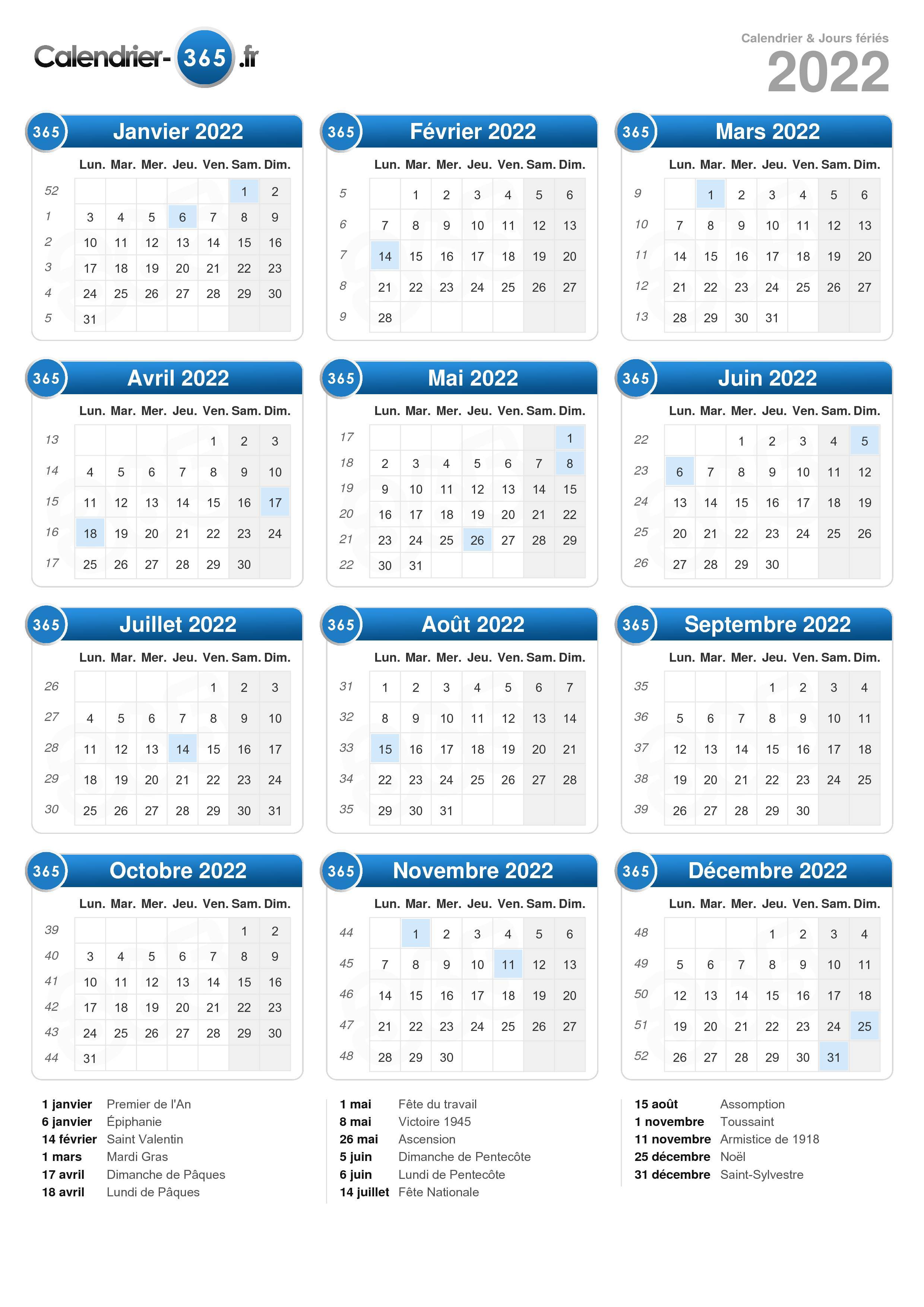 Calendrier 365 Jours 2022 Calendrier 2022