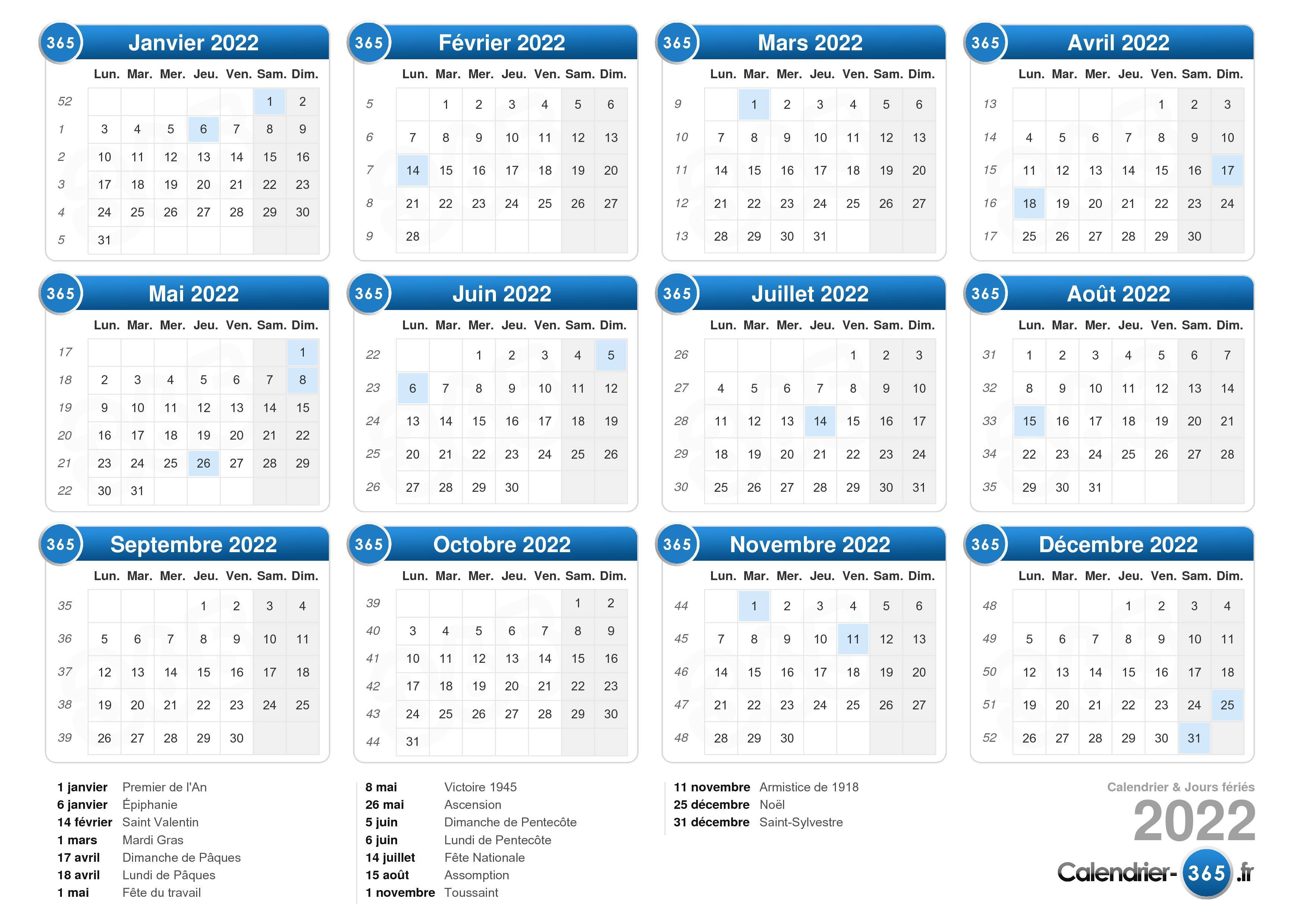 Calendrier 2022