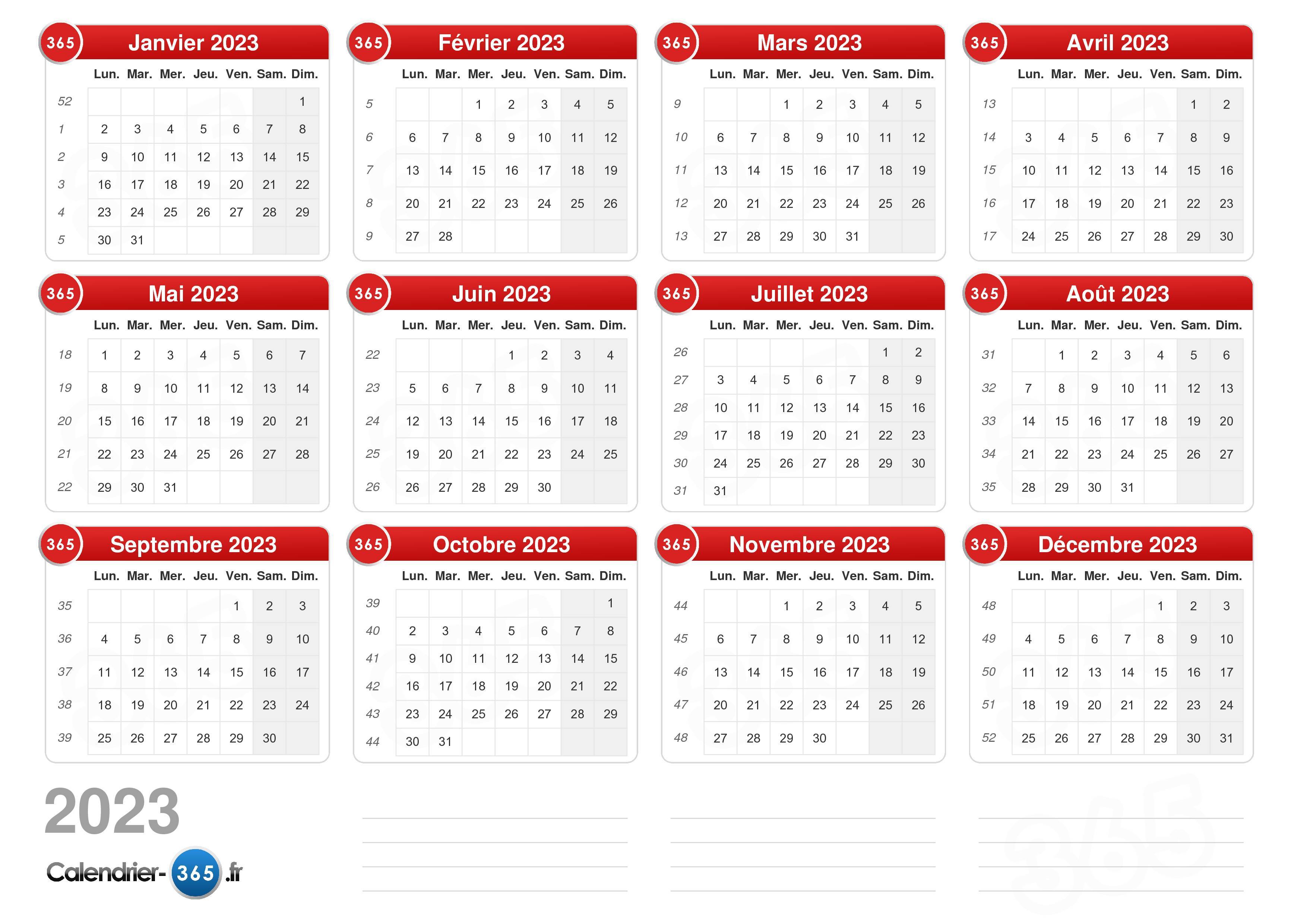 Calendrier 2023