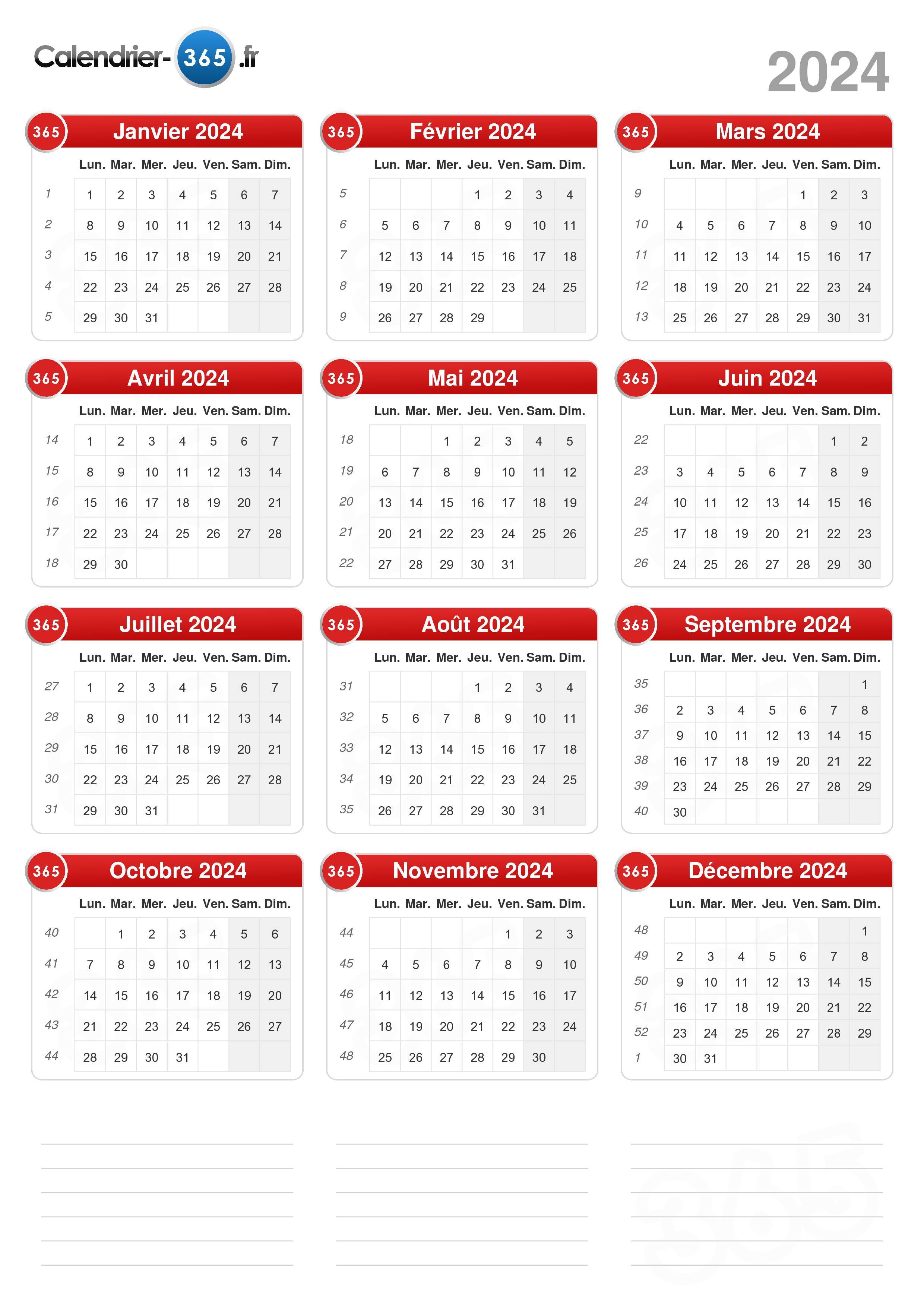 CALENDRIER 2024 JANVIER ET FEVRIER