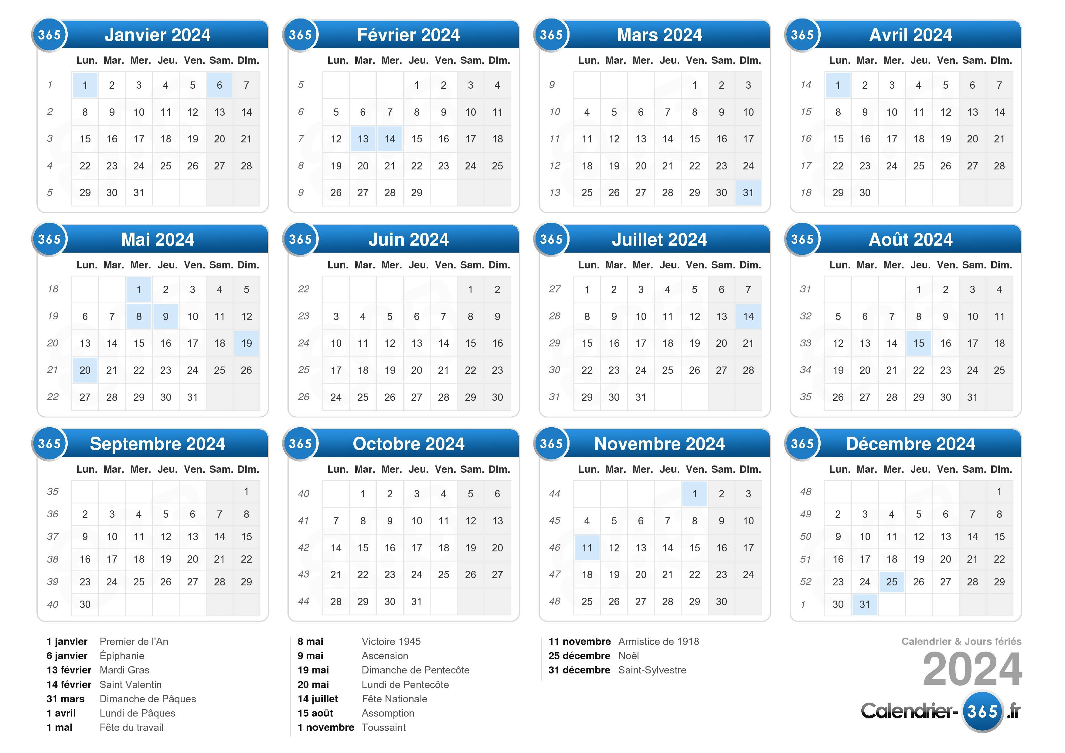 Calendriers 2024