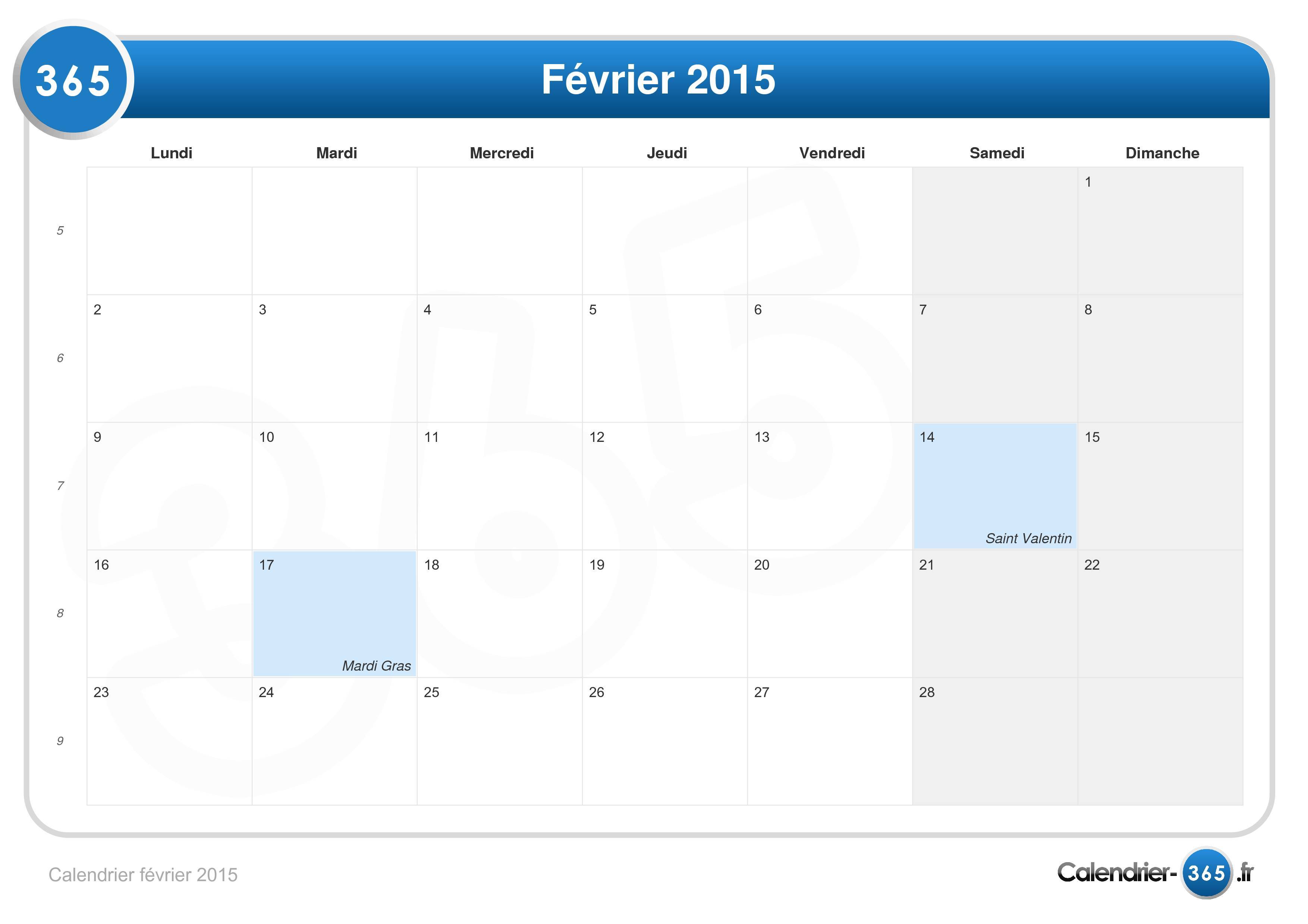 Calendrier février 2015 — free download