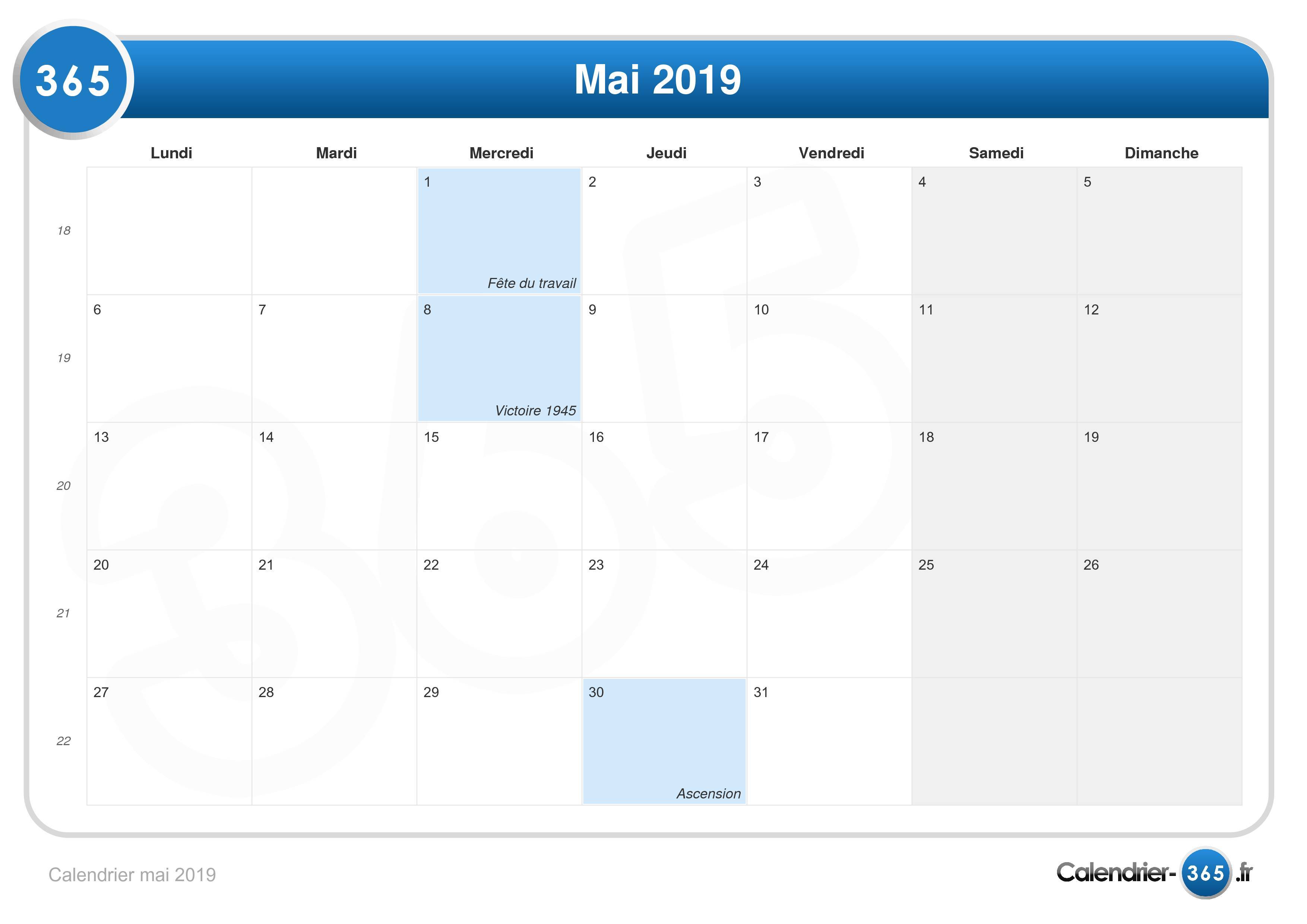 Calendrier Mai 2019