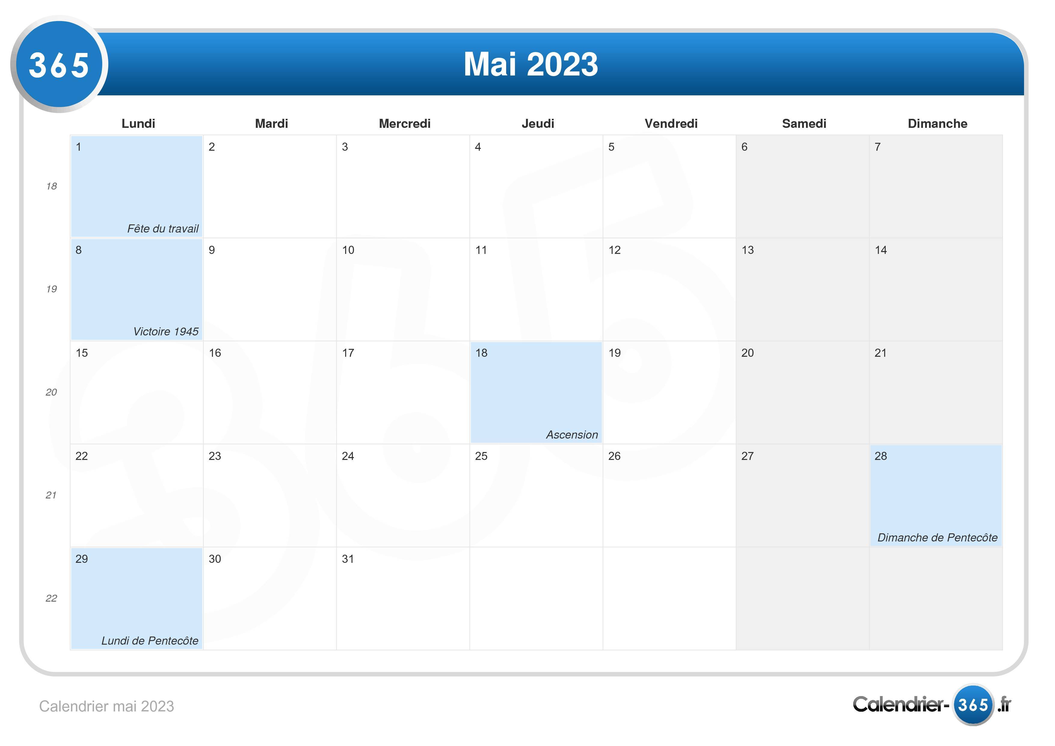 Calendrier Mai 2023